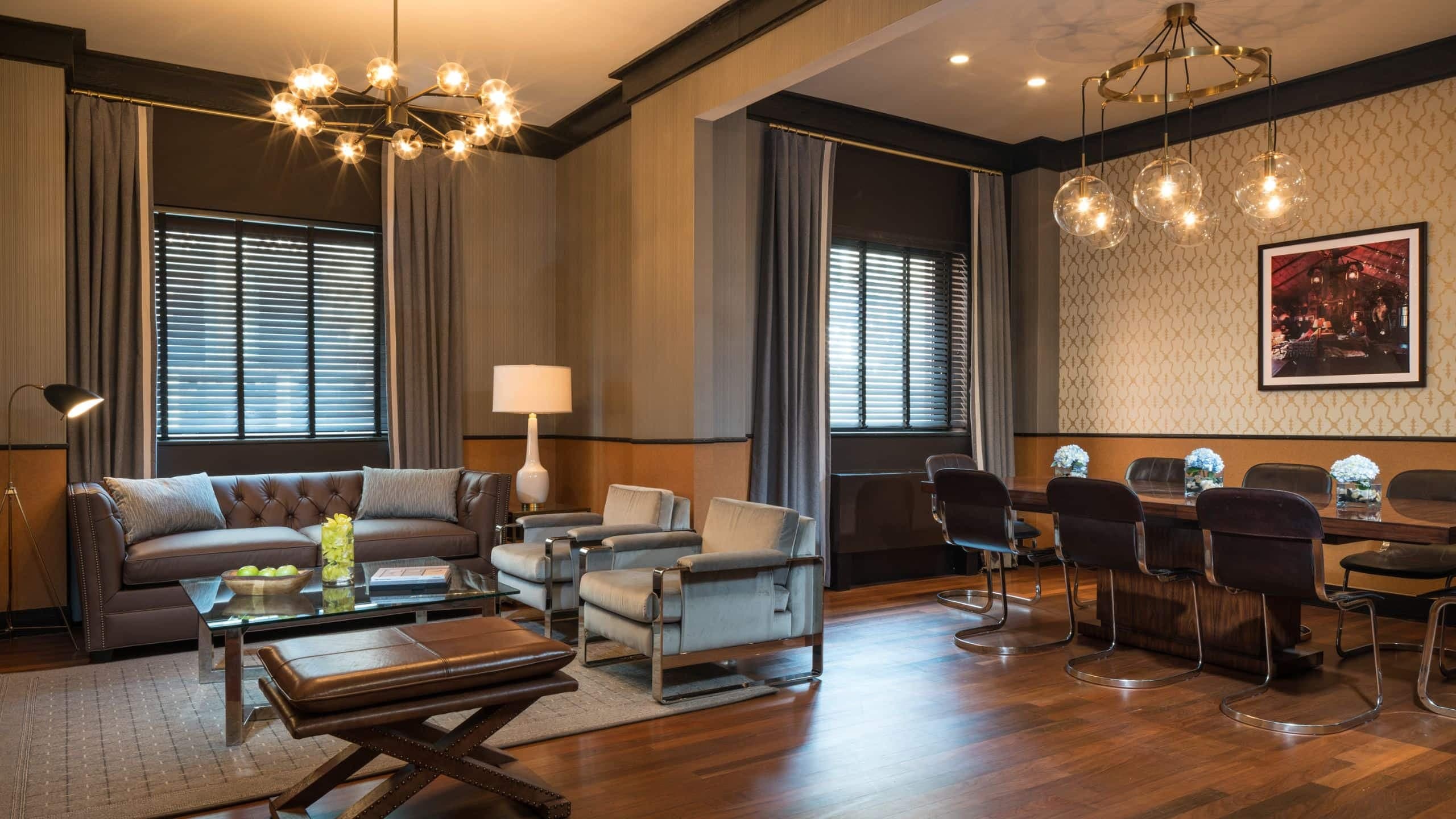 Penthouse suite living room and dining area