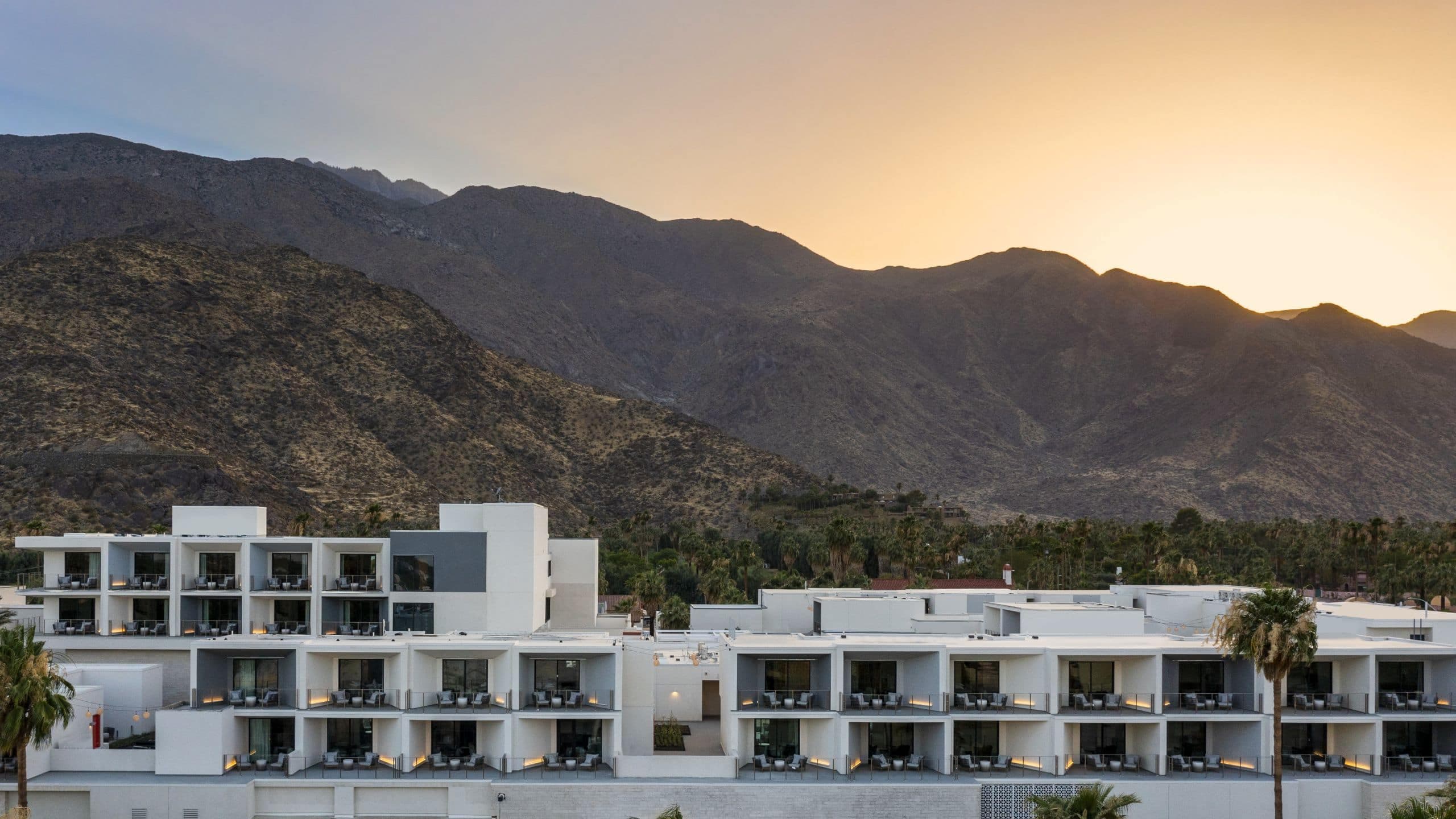 Thompson Palm Springs Hotel Exterior Sunset Backdrop View
